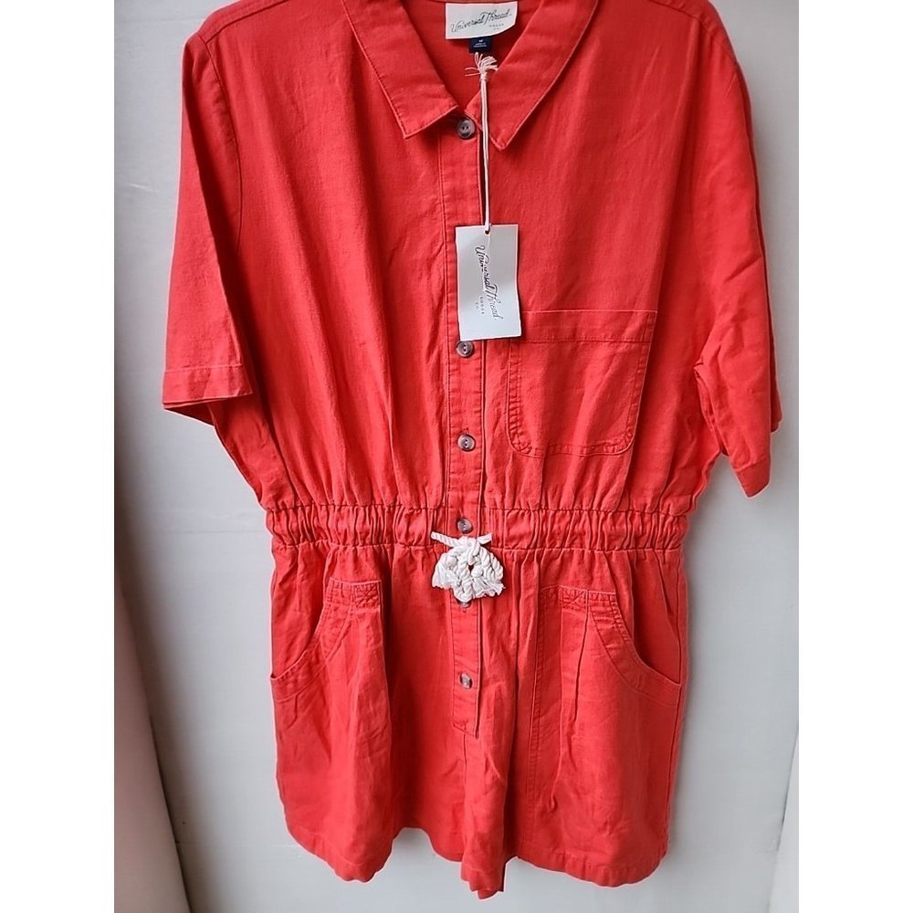 New Universal Thread Womens Button Up Short Sleeve Red Romper Size XL